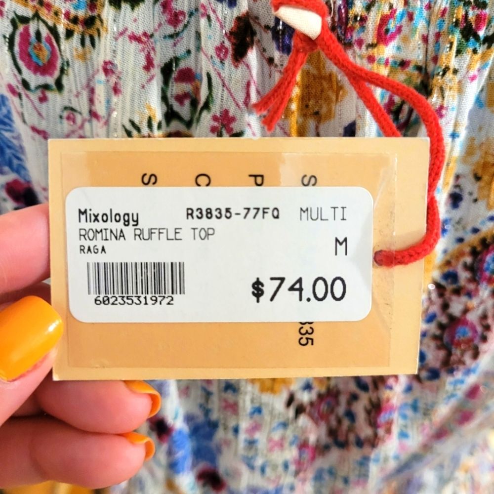 Nwt RAGA Multicolor Short Sleeve Ruffle Top Size Medium - Picture 7 of 16